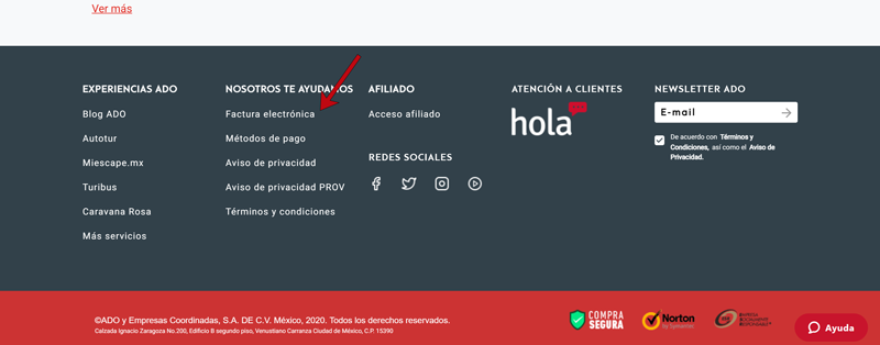 Portal de facturación ADO - paso 1
