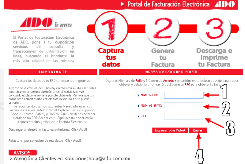 Portal de facturación ADO - paso 2
