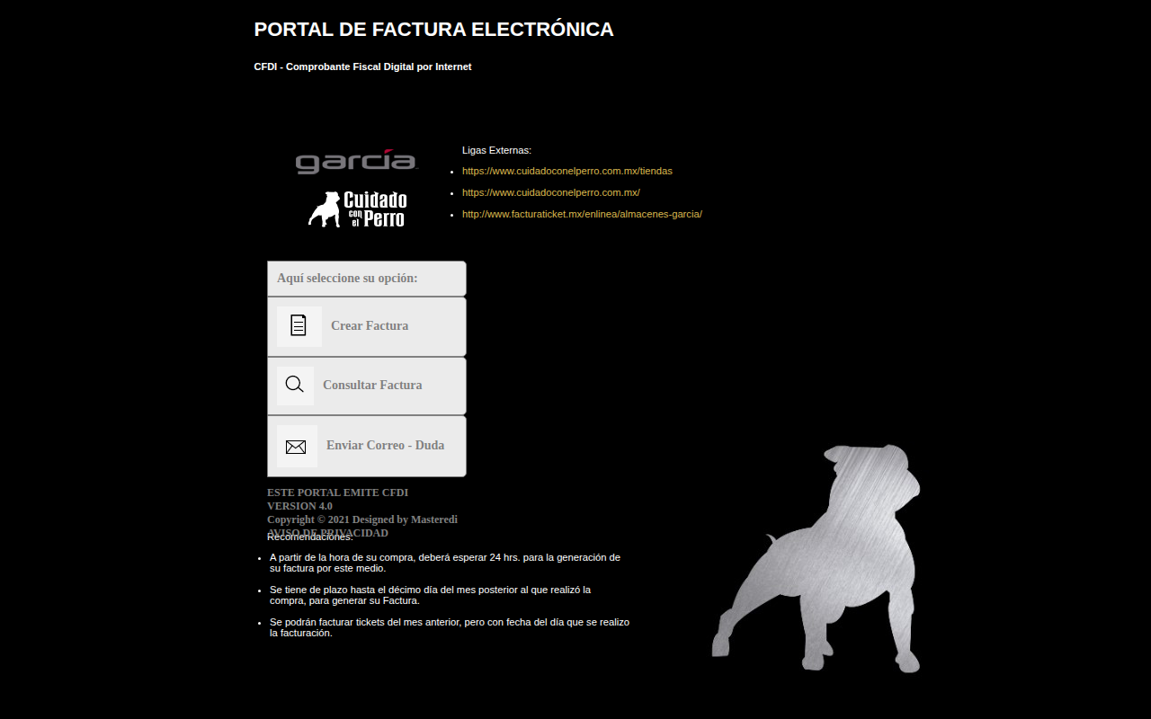 Portal de facturación de Almacenes García