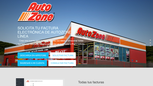 Opciones AutoZone solicitar factura iniciar sesión consultar
