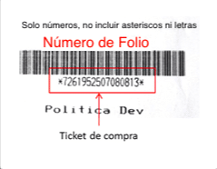 Ubicación número folio 16 dígitos en ticket AutoZone