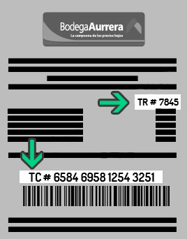 Comprobante fiscal digital de Bodega Aurrera con folio TR y código de barras