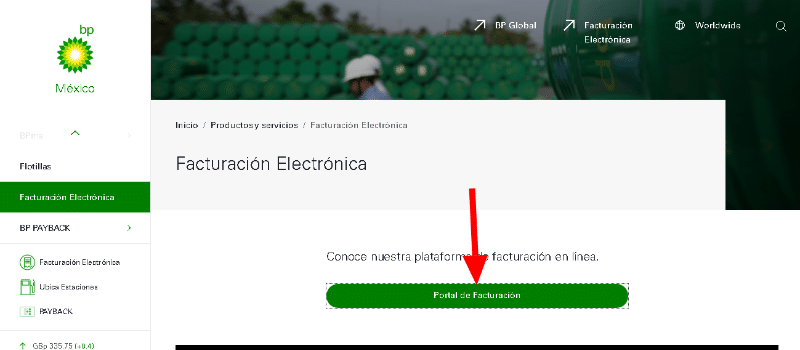 Opción facturación electrónica gasolineras BP México