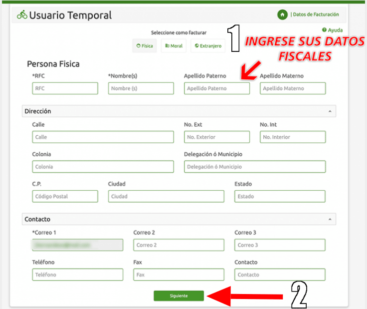 Datos fiscales RFC nombre domicilio código postal BP gasolina