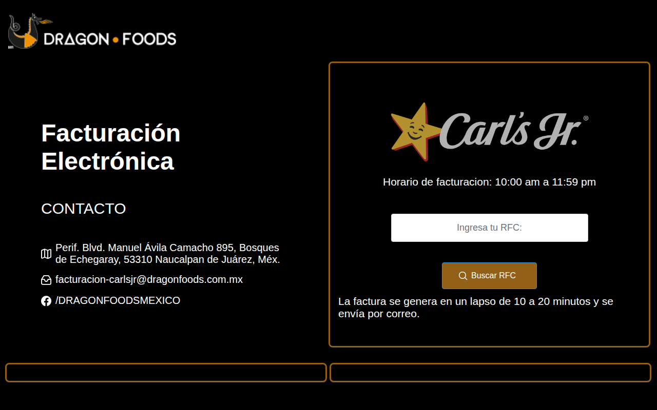 Portal de facturación de Carl's Jr. México