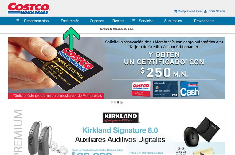 Página de inicio de Costco México con promociones de membresía y productos Kirkland en venta.