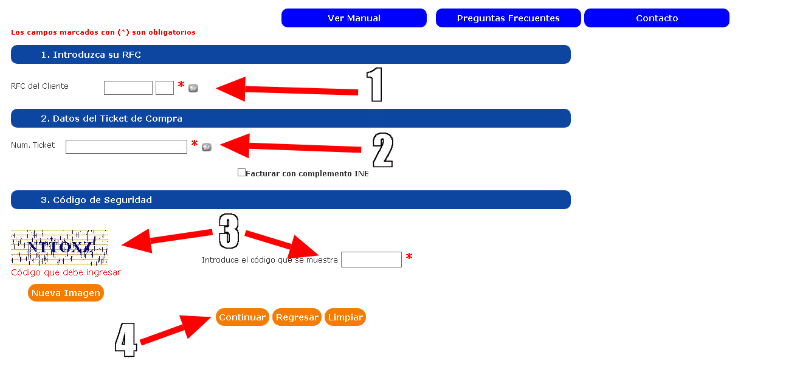 Formulario RFC número de ticket y código de seguridad Chedraui