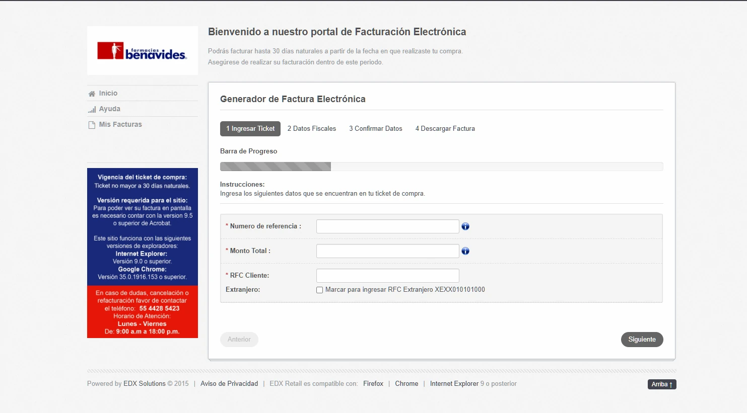 Portal de facturación Farmacias Benavides México