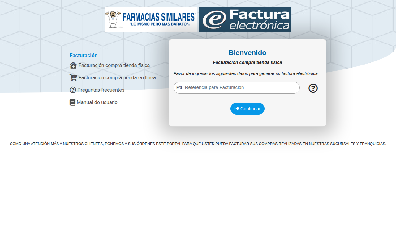 Portal de facturación de Farmacias Similares