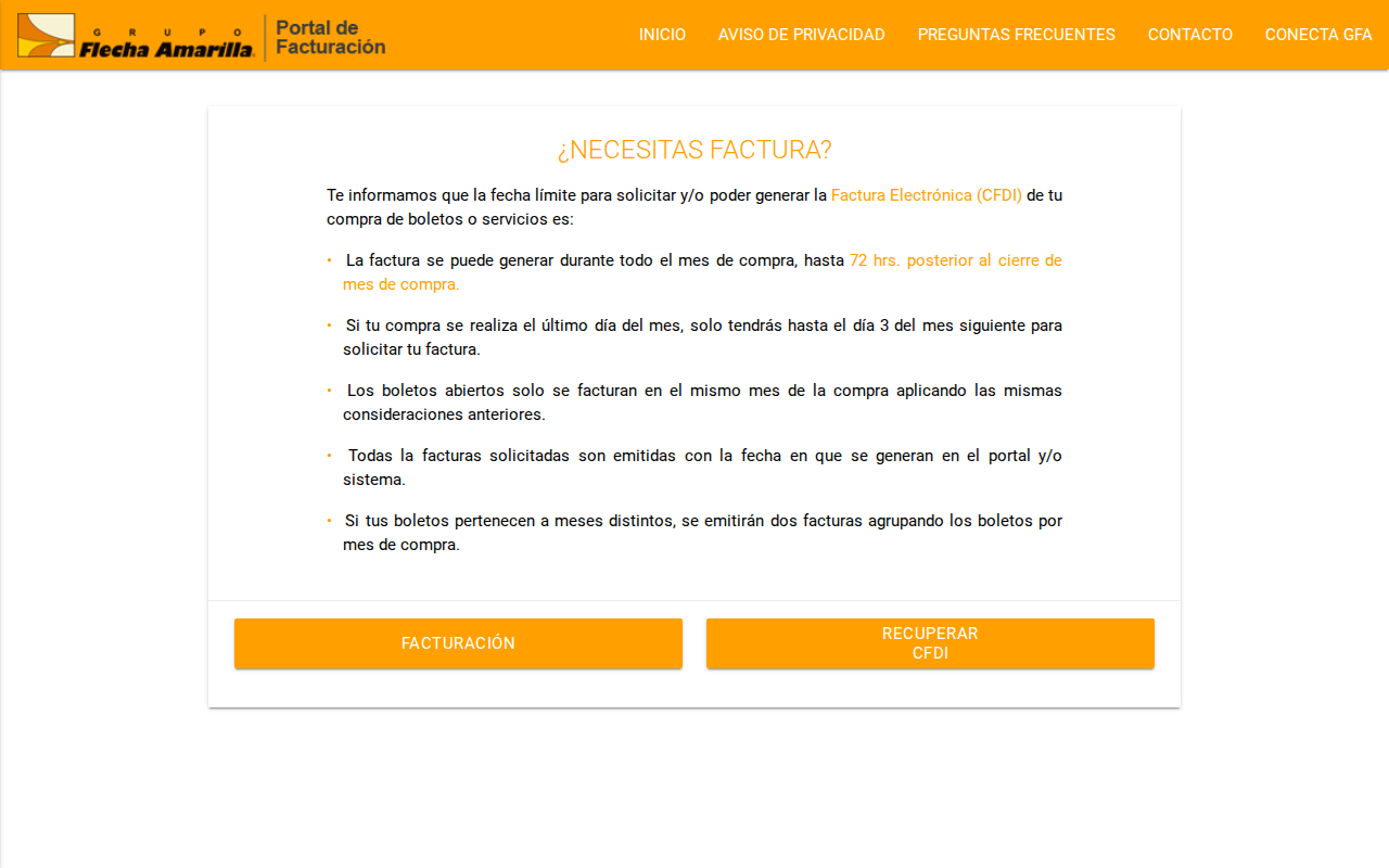 Portal de facturación de Flecha Amarilla