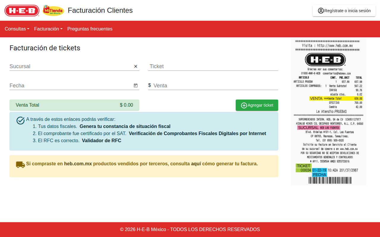 Portal de facturación de H-E-B México