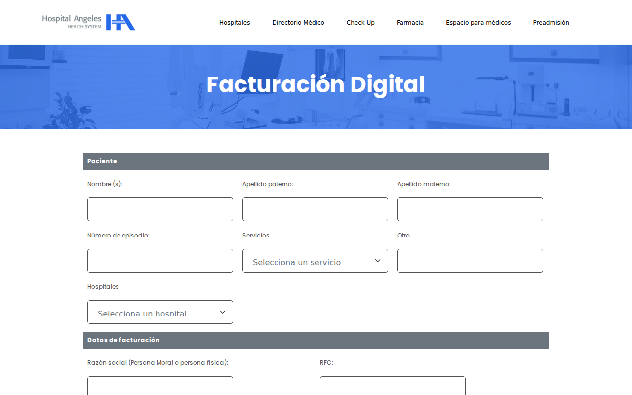 Portal de facturación de Hospital Ángeles