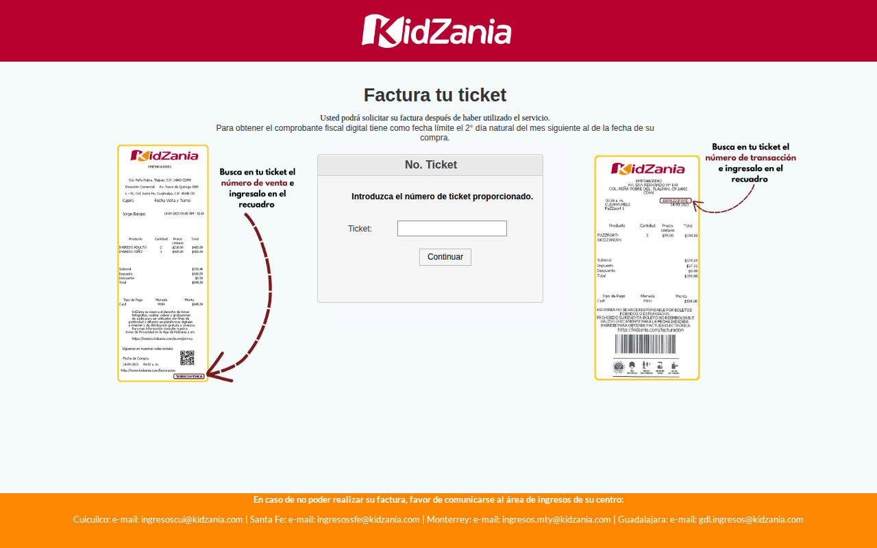 Portal de facturación de KidZania México
