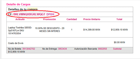 Ubicación código de facturación en ticket Liverpool