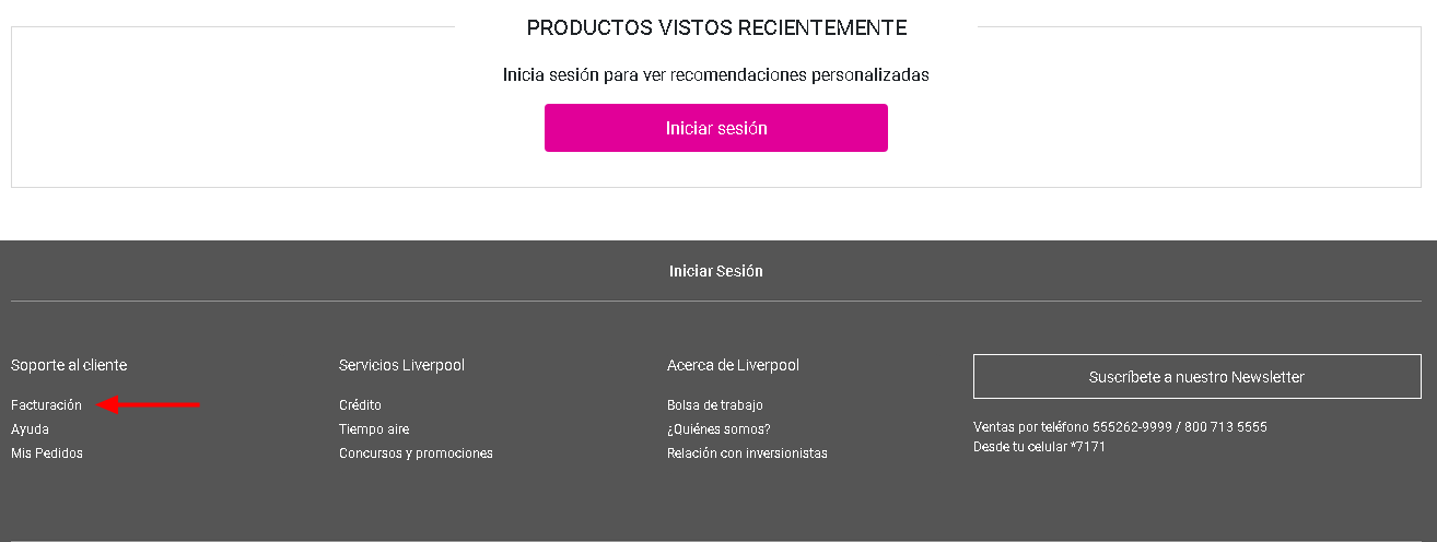 Sitio web Liverpool acceso facturación soporte al cliente