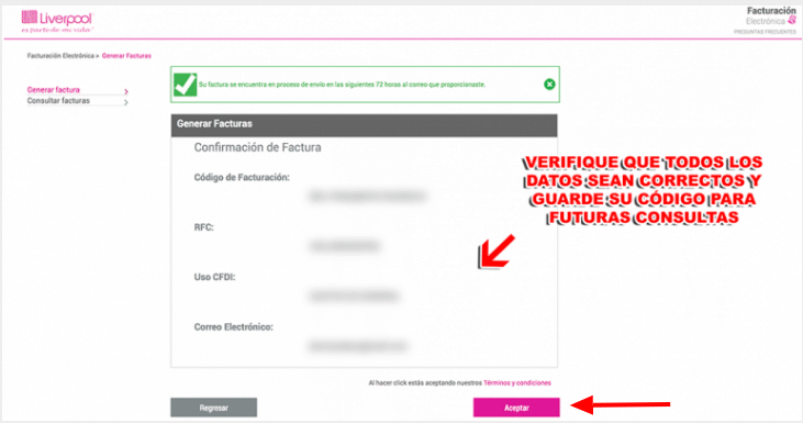 Descarga o envío por correo de factura Liverpool