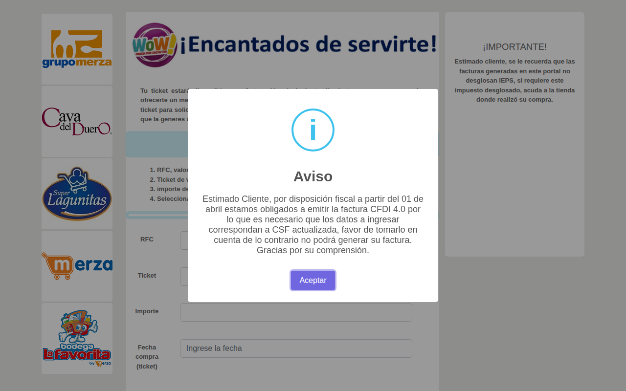 Portal de facturación de Merza