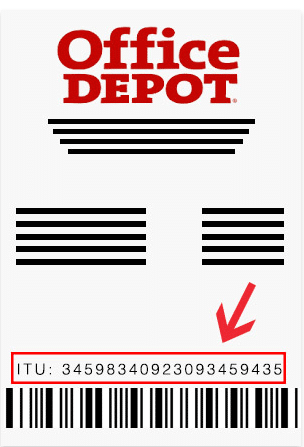 Número ITU en ticket Office Depot encima del código de barras
