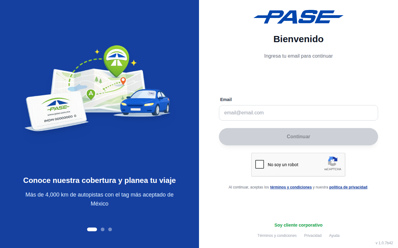 Portal de facturación de PASE (Telepeaje)