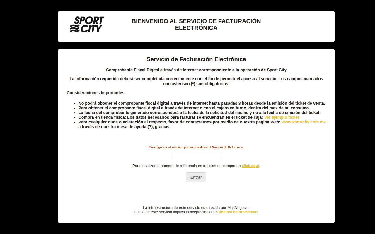 Portal de facturación de Sport City