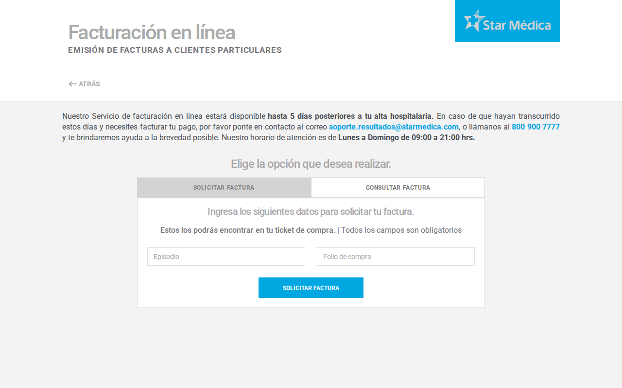 Portal de facturación de Star Médica