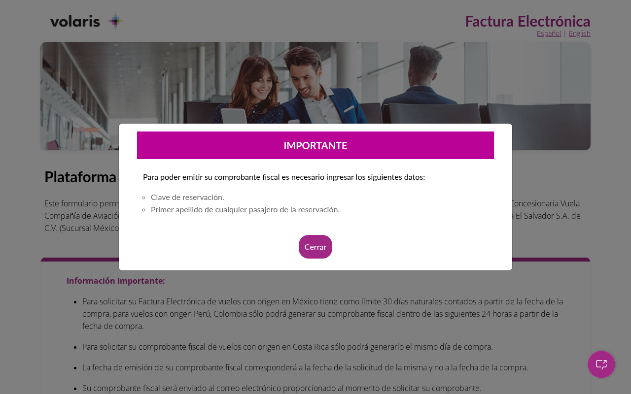 Portal de facturación de Volaris
